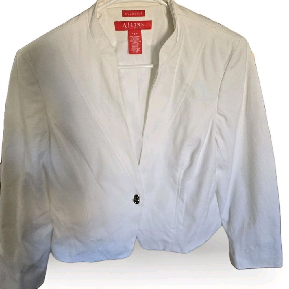 A Line Jacket Womens 12p White Stretch Modern Chic Tailored Jacket One Clasp